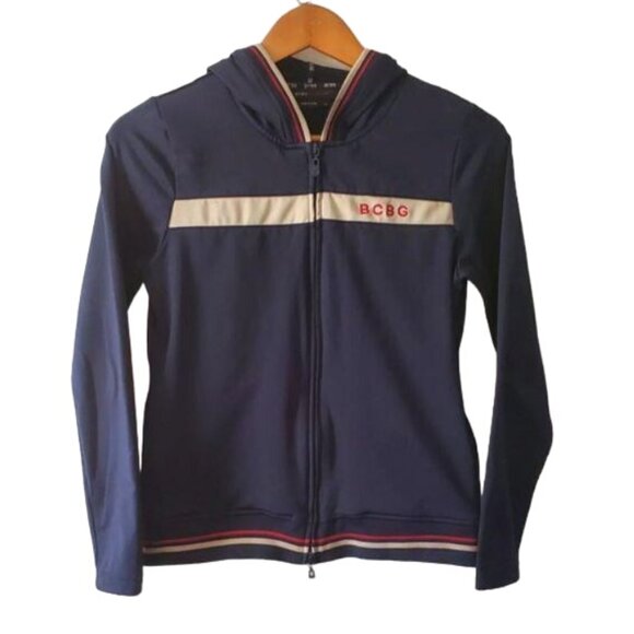 BCBG MAXAZRIA Women’s Full Zip Front Hooded Track Jacket Navy Blue Size Medium - Picture 3 of 13